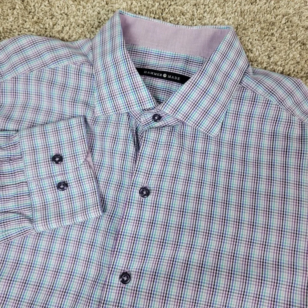 Hammer Made Mens 41/16 Multicolor Plaid Check Button Up Long‎ Sleeve Italy Made